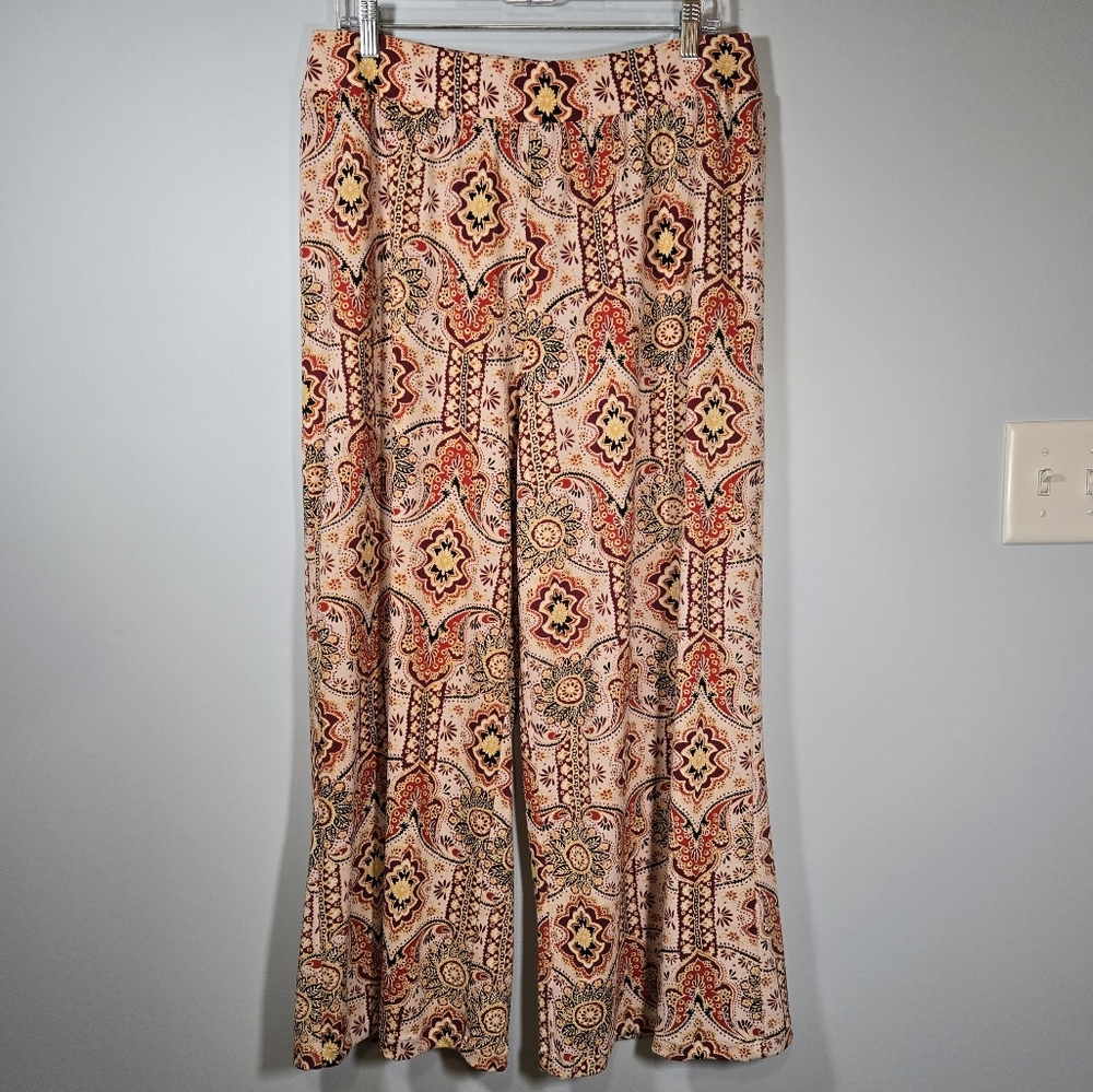 C Est. 1946 Wide Leg Patterned‎ Pants Size Large Elastic Waist Flowy Comfy